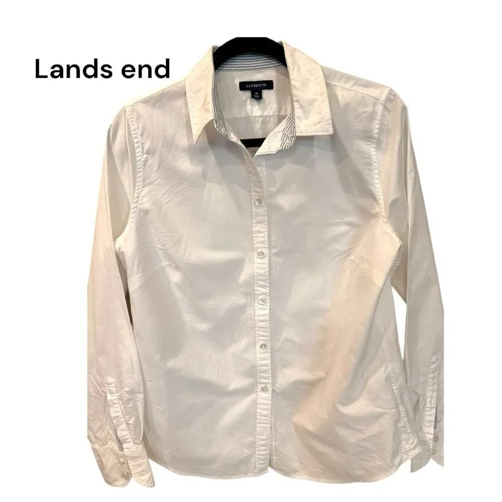 Lands' End white and Blue Striped Collar Shirt like new